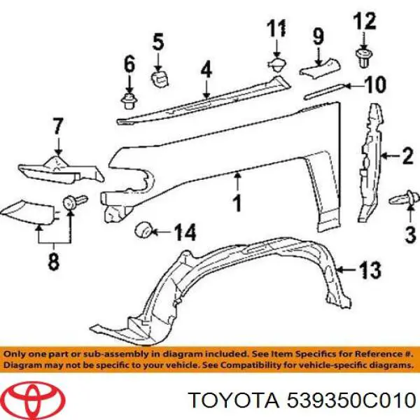 539350C010 Toyota clip, tubuladura de sujeción, alféizar de la puerta