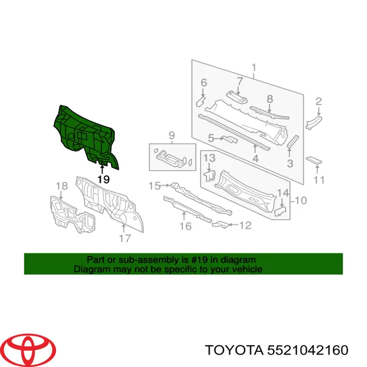 Aislamiento acústico del cortafuegos Toyota 5521042160 precio, desde 358,64 EUR