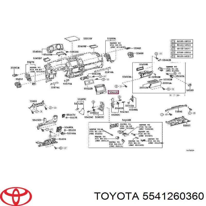 5541260360 Toyota moldura tablero de instrumentos "torpedo" central