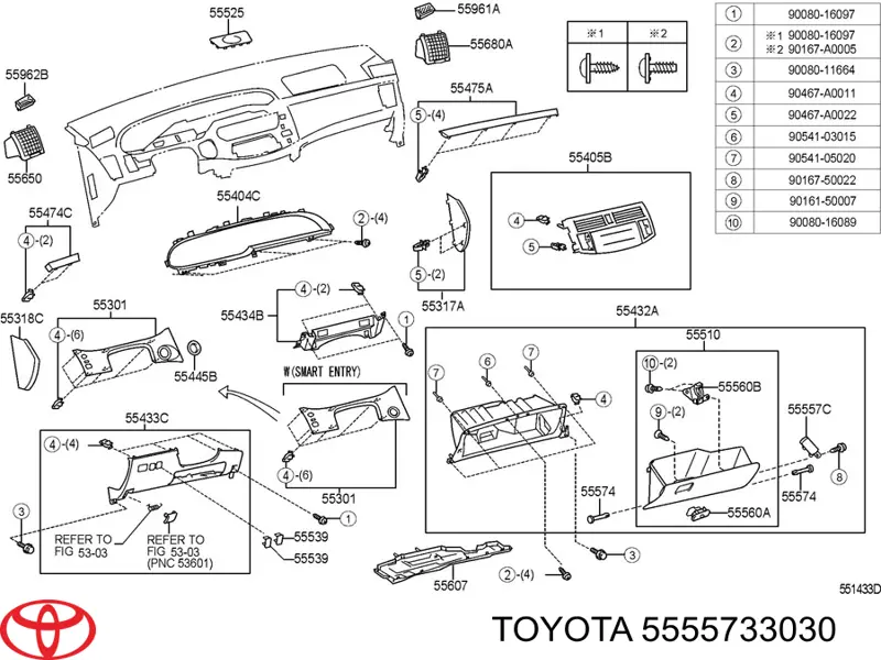 Guía de guantera para Toyota Avensis (T27)