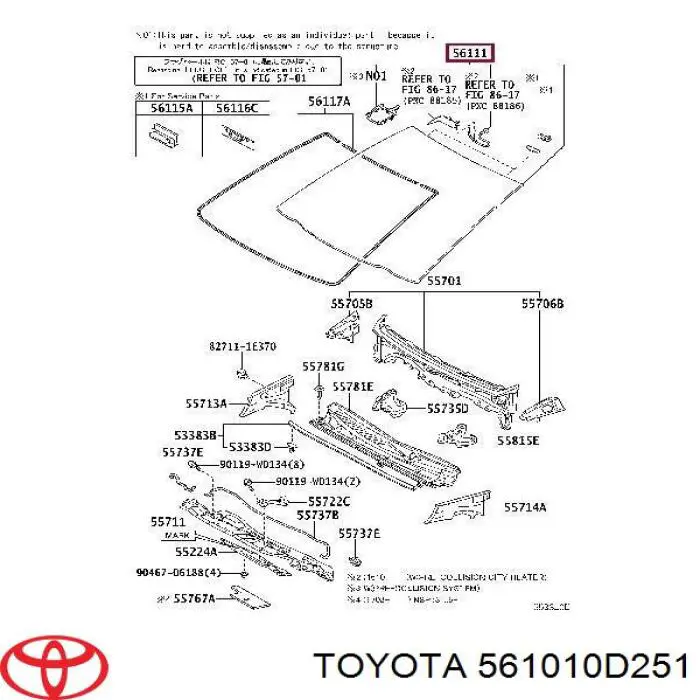 561010D251 Toyota parabrisas