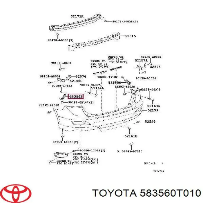 583560T010 Toyota soporte de parachoques delantero izquierdo