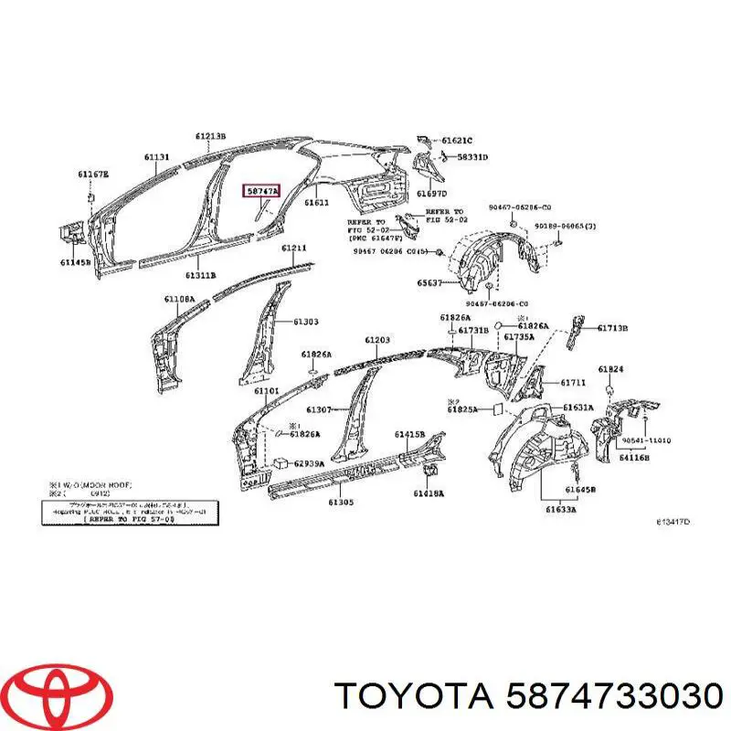 5874733030 Toyota listón embellecedor/protector, guardabarros trasero derecho