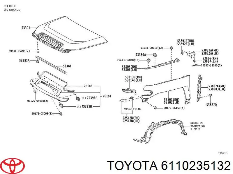 6110235132 Toyota listón embellecedor/protector, guardabarros delantero derecho