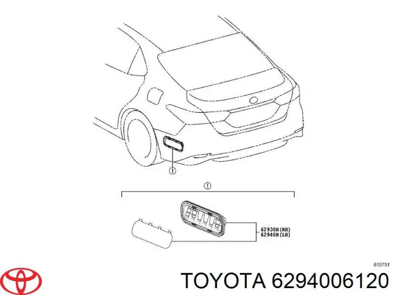 6294006120 Toyota rejilla aireadora de habitáculo trasera derecha