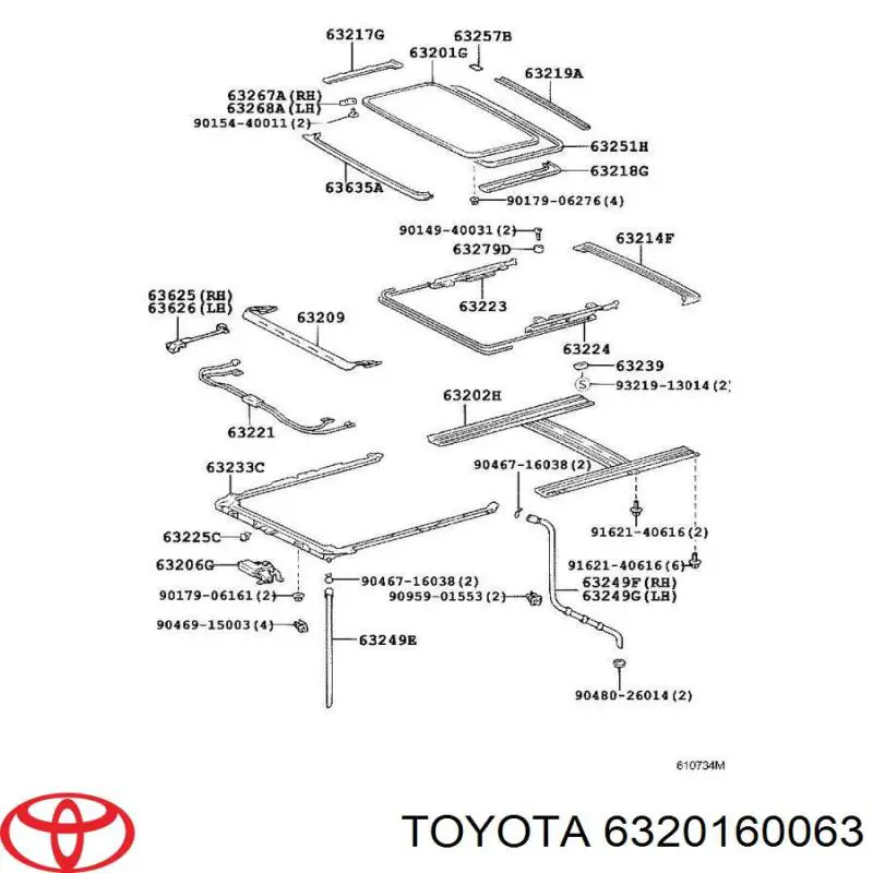 6320160063 Toyota Tapa de techo corredizo
