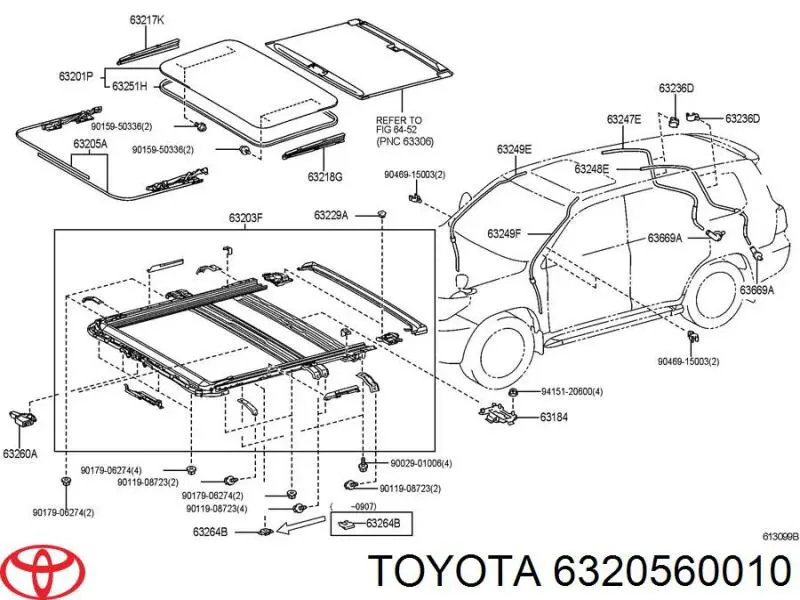 6320560010 Toyota cable del techo solar