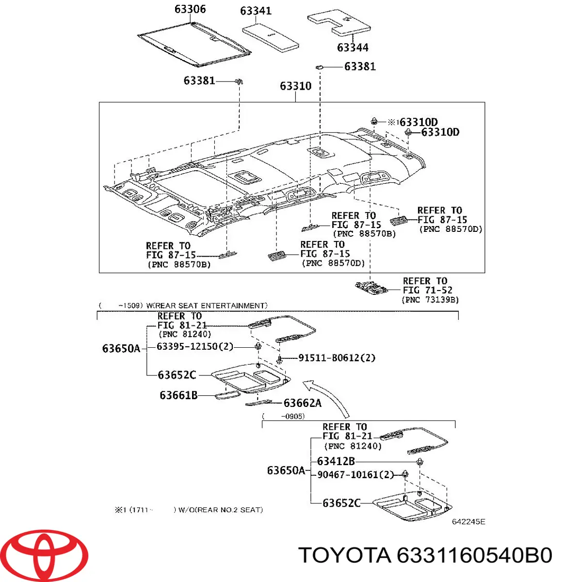 6331160540B0 Toyota tapicería de techo