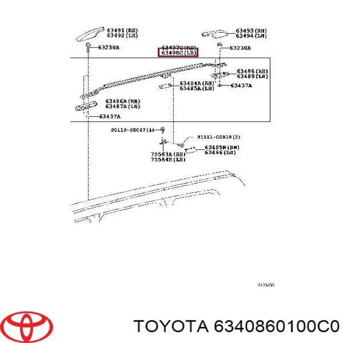 Barra de techo izquierda Toyota 6340860100C0