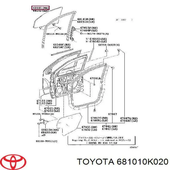 Luna de puerta del pasajero delantero para Toyota Hilux (KUN25)