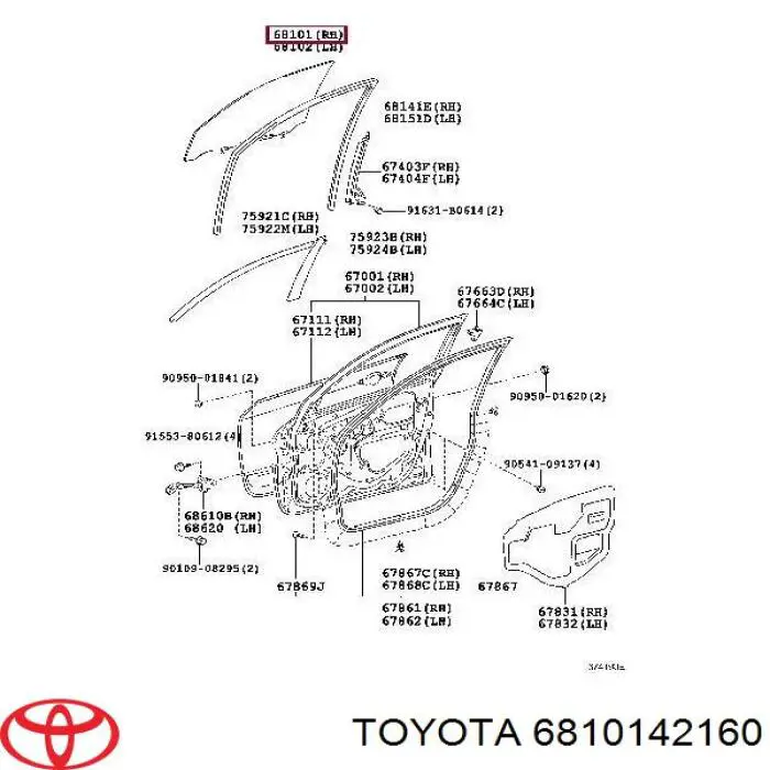 Luna de puerta del pasajero delantero para Toyota RAV4 (A3)
