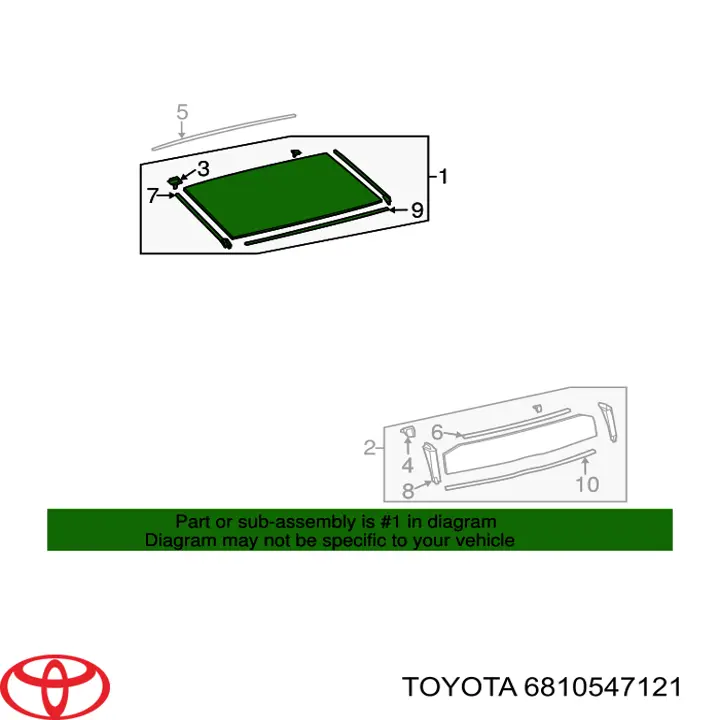 6810547122 Toyota cristal de el maletero, 3/5 puertas traseras (trastes)