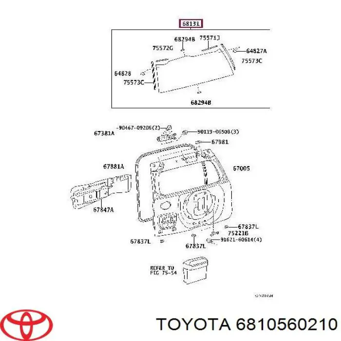 6810560210 Toyota cristal de el maletero, 3/5 puertas traseras (trastes)