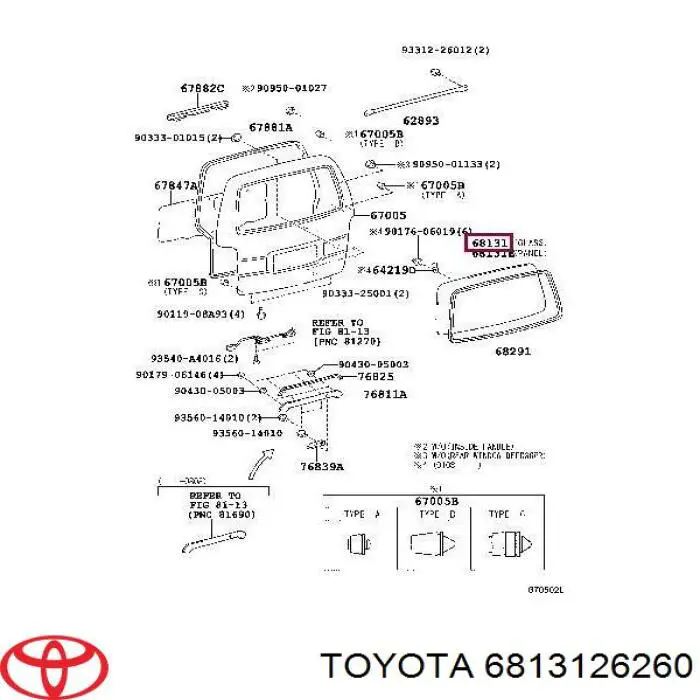 6813126260 Toyota Cristal del maletero