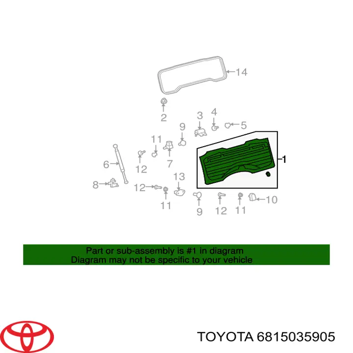 6815035903 Toyota cristal de el maletero, 3/5 puertas traseras (trastes)