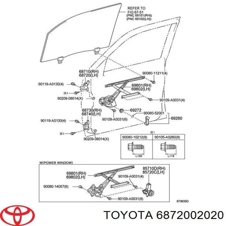 6872002020 Toyota bisagra de puerta delantera izquierda