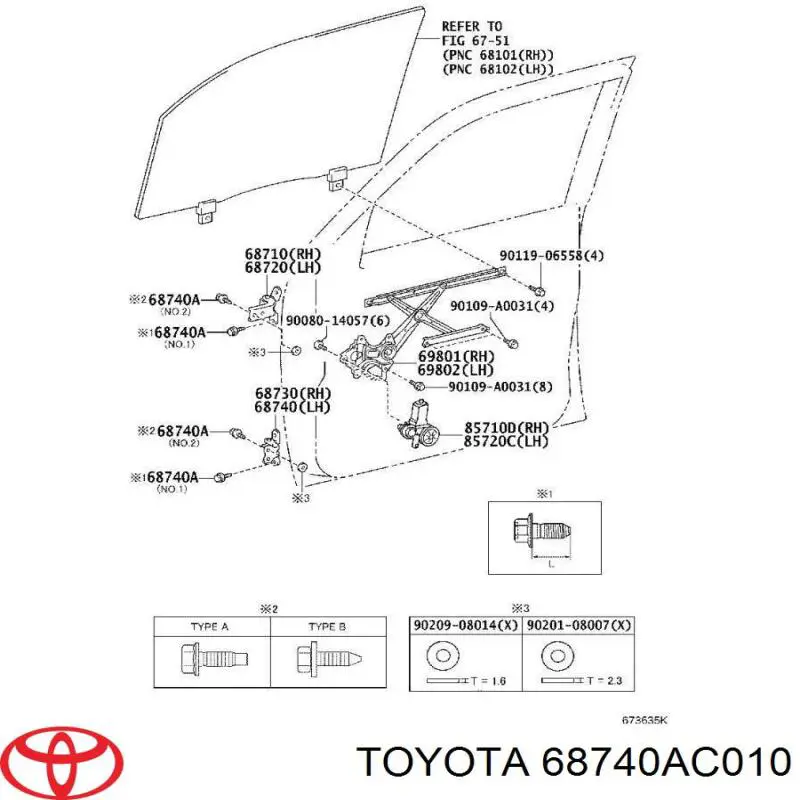 68740AC010 Toyota bisagra de puerta delantera izquierda