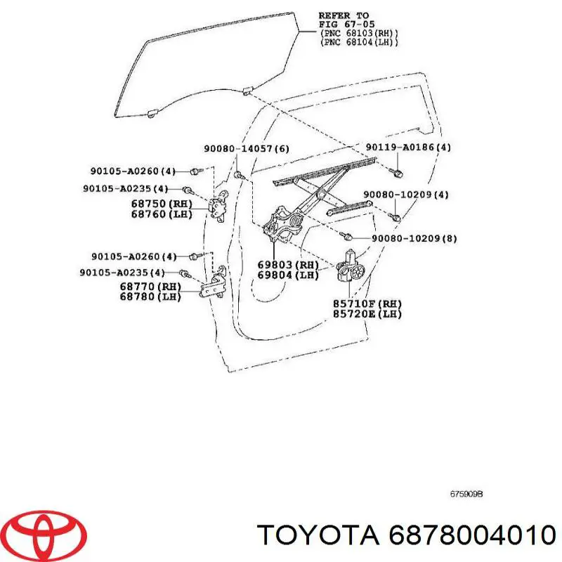 6878004010 Toyota tirador de puerta exterior izquierdo delantero/trasero