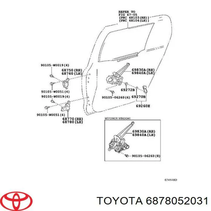 6878052031 Toyota bisagra de puerta trasera izquierda
