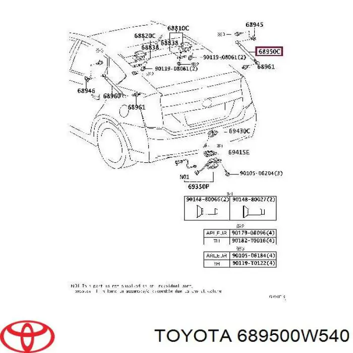 Muelle neumatico maletero Toyota 689500W540