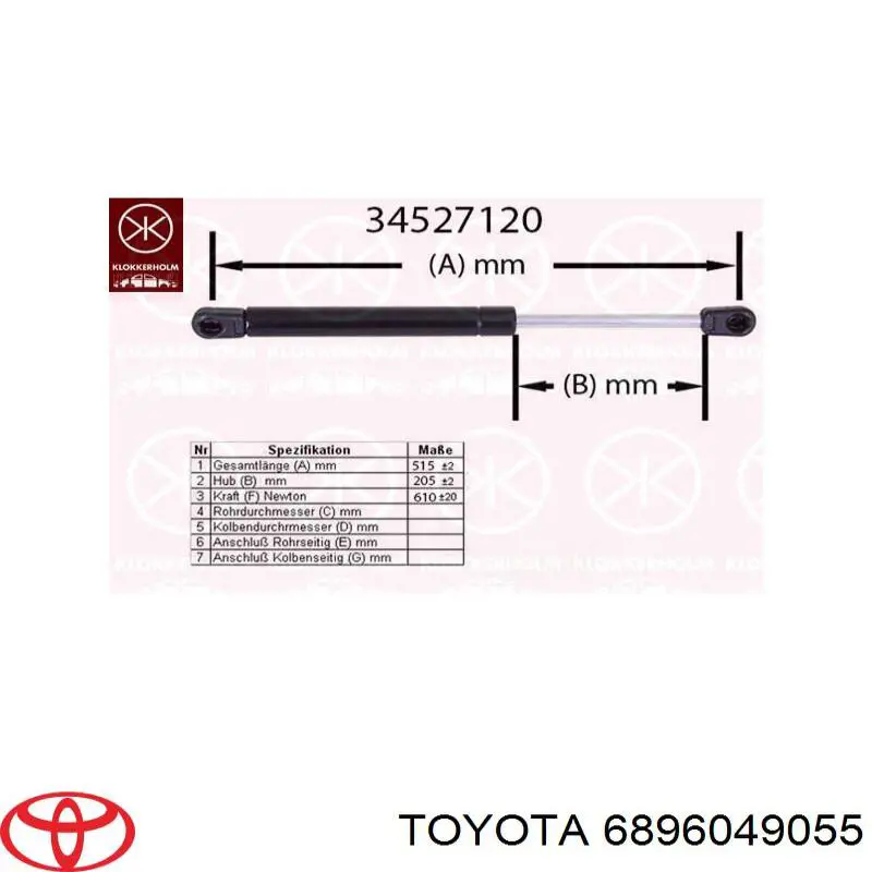 6896049055 Toyota amortiguador de maletero