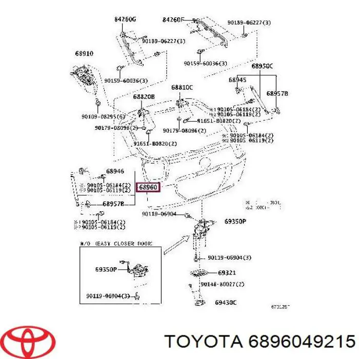 6896049215 Toyota amortiguador de maletero