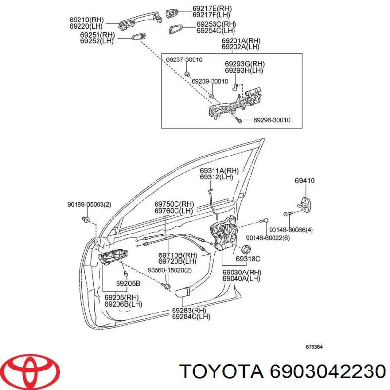 6903042230 Toyota cerradura de puerta delantera derecha