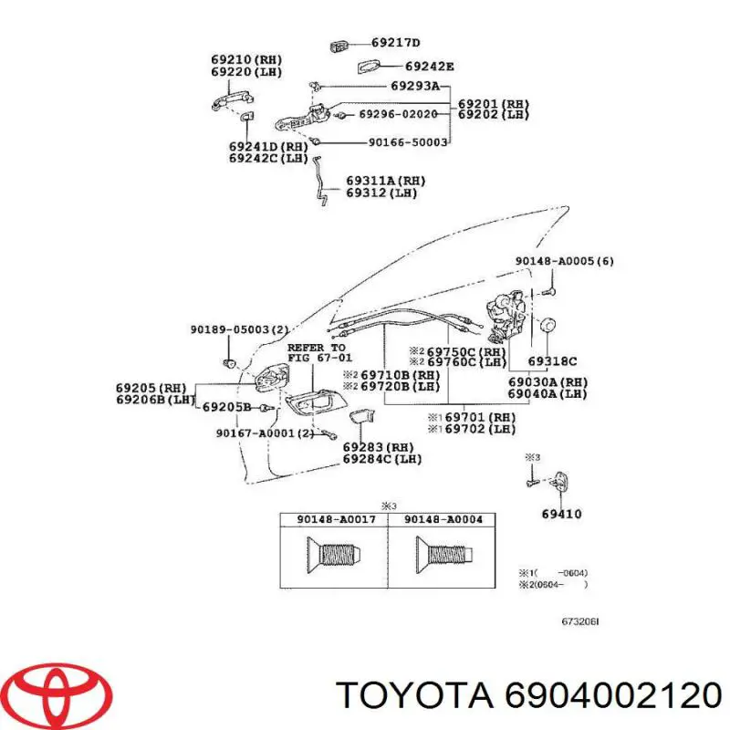 6904002120 Toyota cerradura de puerta delantera izquierda