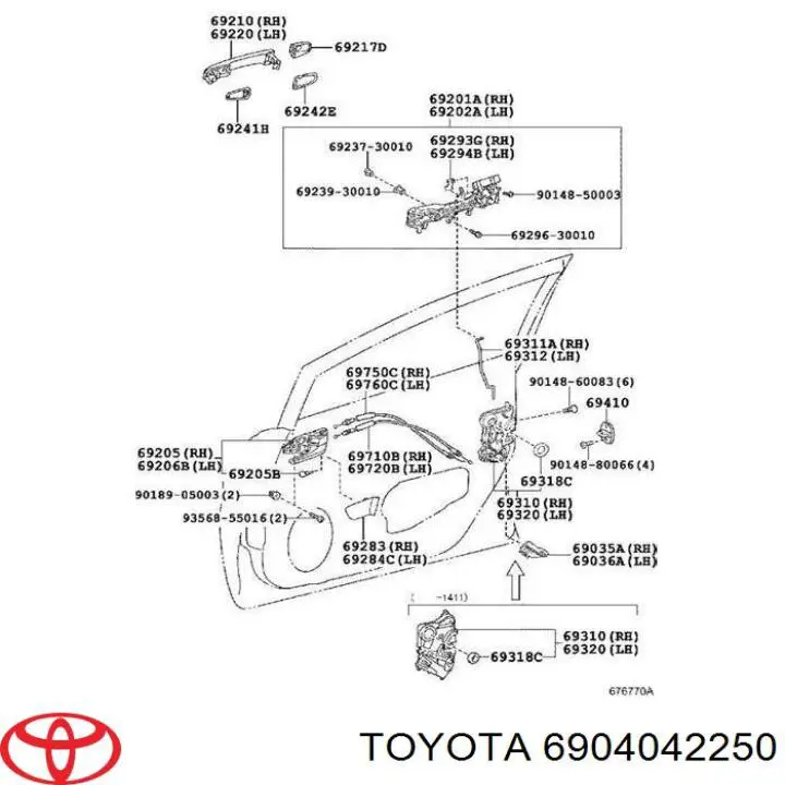 6904042250 Toyota cerradura de puerta delantera izquierda