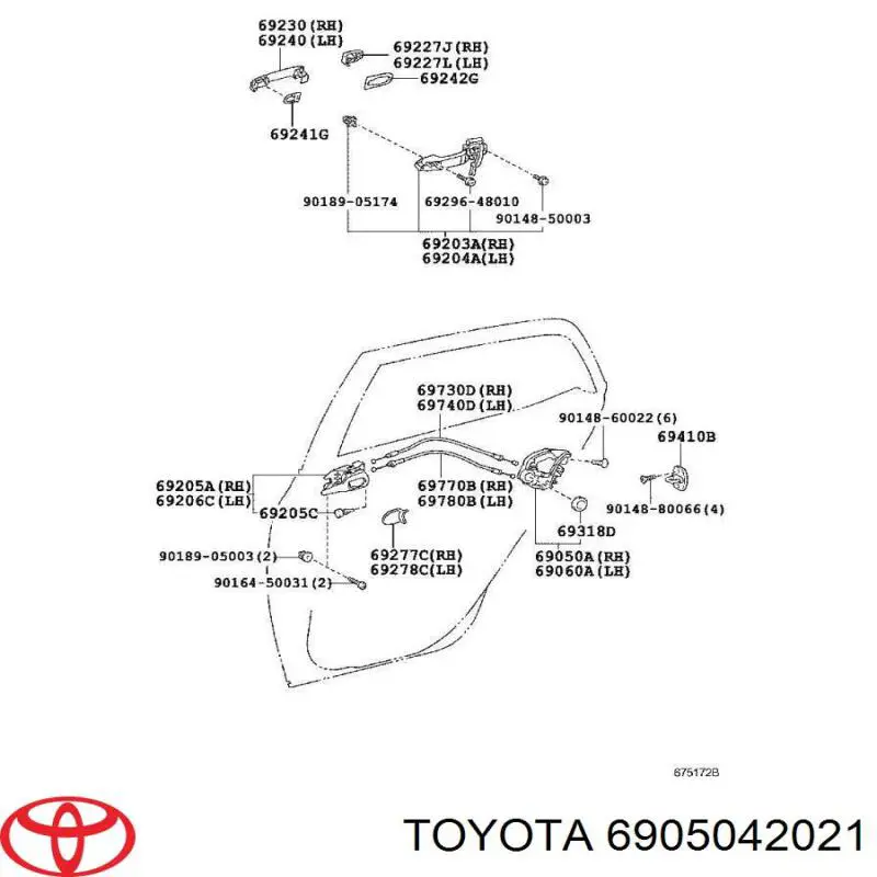 Cierre de la puerta trasera derecha para Toyota Auris (E15)