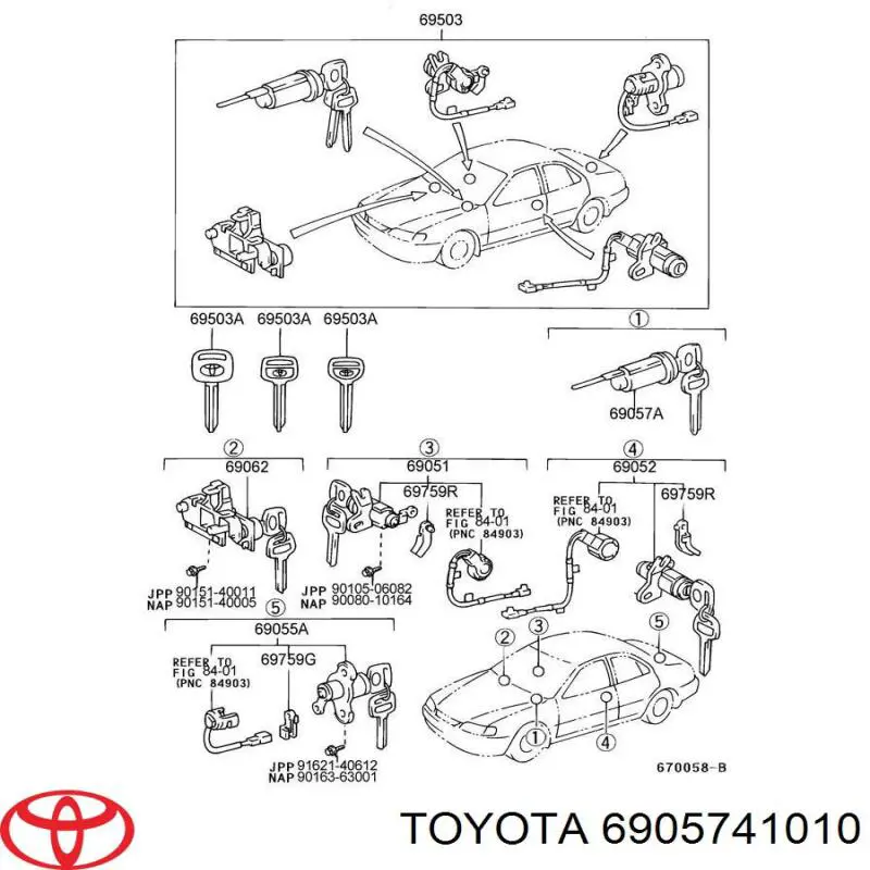 6905741010 Toyota cilindro de cierre, cerradura de encendido