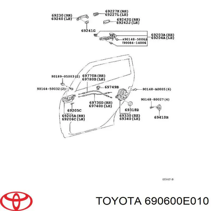 690600E010 Toyota cerradura de puerta trasera izquierda