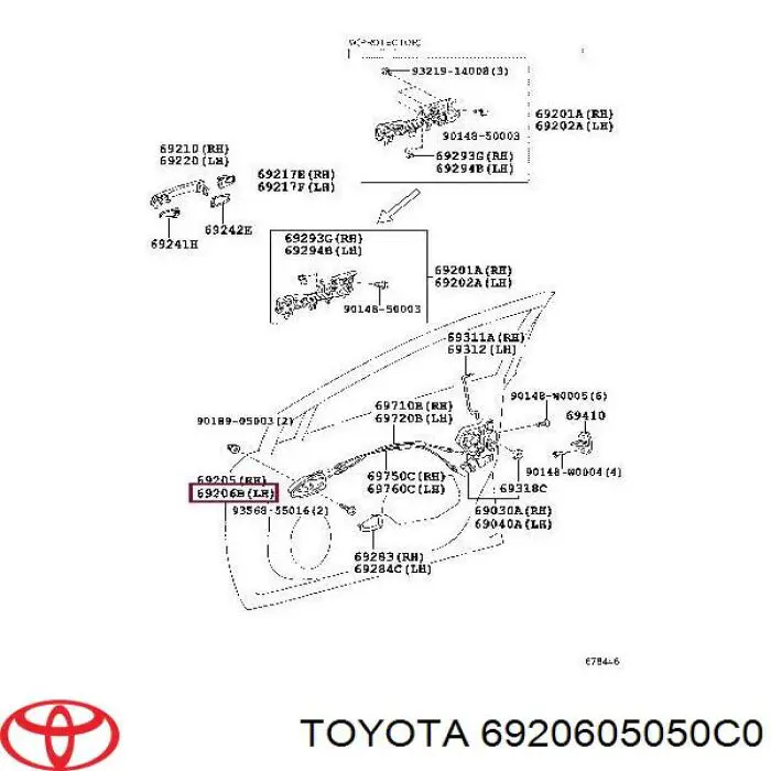 6920605050C0 Toyota manecilla de puerta, equipamiento habitáculo, delantera izquierda