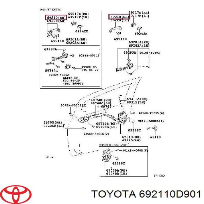 Manija exterior de puerta delantera 692110D901 Toyota