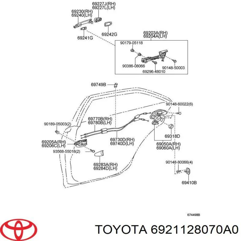 6921128070A0 Toyota tirador de puerta exterior delantero