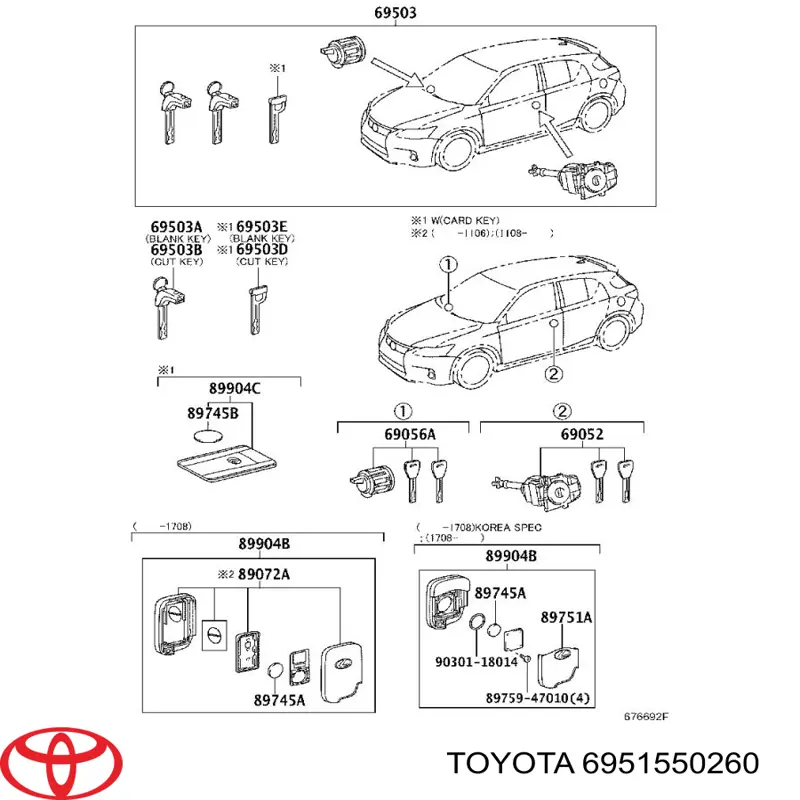 6951550260 Toyota llave en blanco