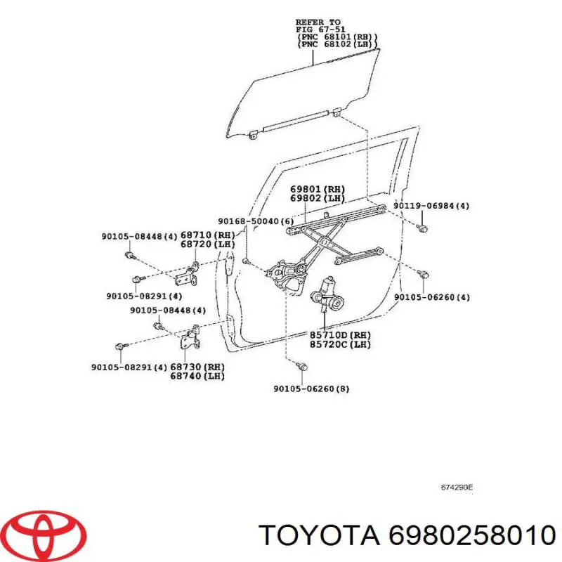 Comprar 6980258010 Toyota Mecanismo de elevalunas delantero izquierdo