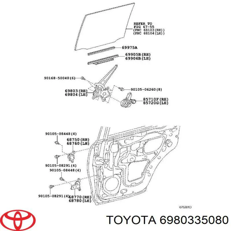 Mecanismo de elevalunas de la puerta trasera derecha Toyota 6980335080 precio, desde 94,38 EUR