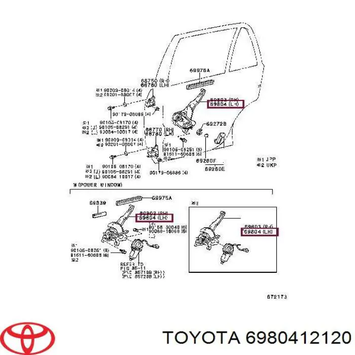 6980412120 Toyota mecanismo de elevalunas, puerta trasera izquierda
