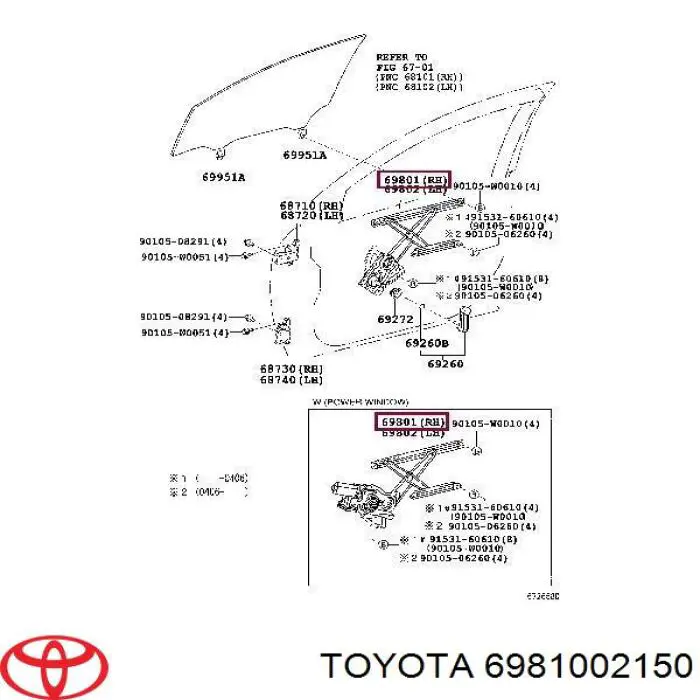6981002150 Toyota Mecanismo levanta, puerta delantera derecha