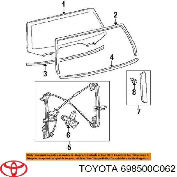 Mecanismo de elevalunas, puerta de maletero Toyota 698500C062