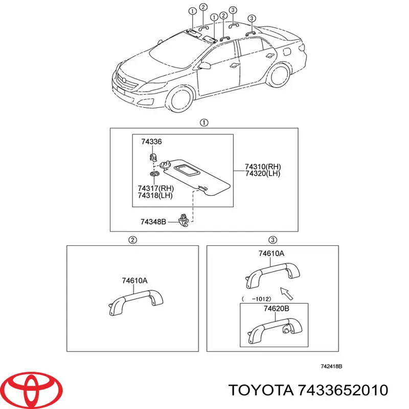 Retenedor de visera parasol 7433652010 Toyota