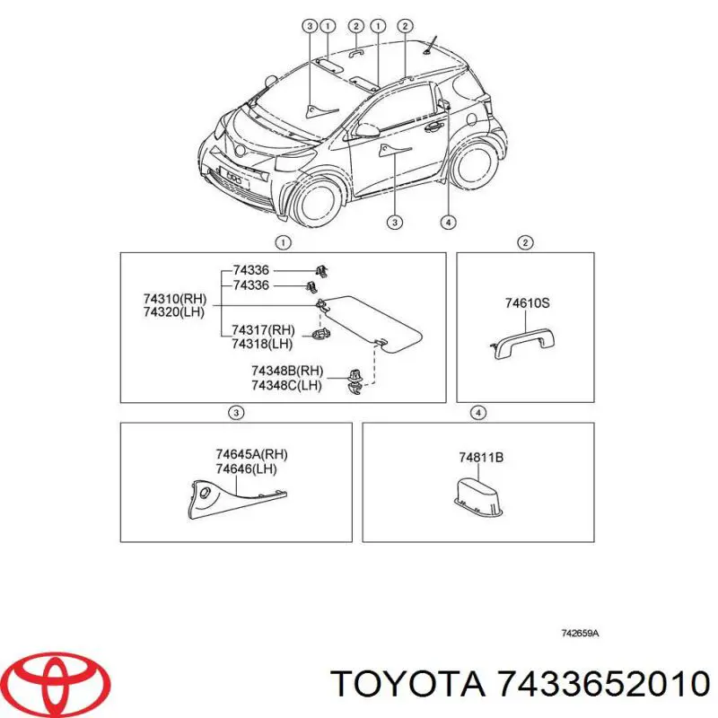 7433652010 Toyota retenedor de visera