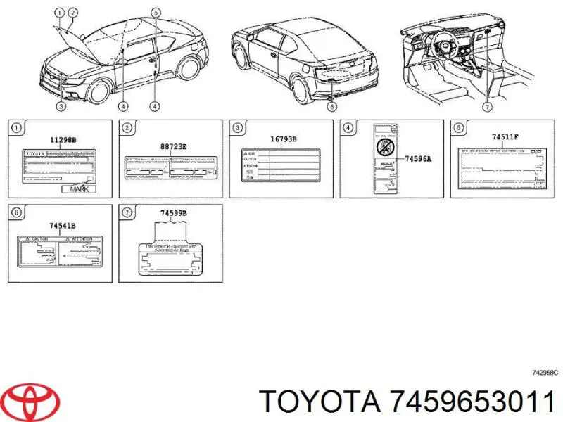 7459653011 Toyota adhesivo airbag lateral (airbag)