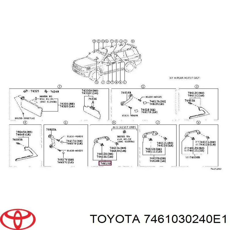 7461030240E1 Toyota manilla de techo