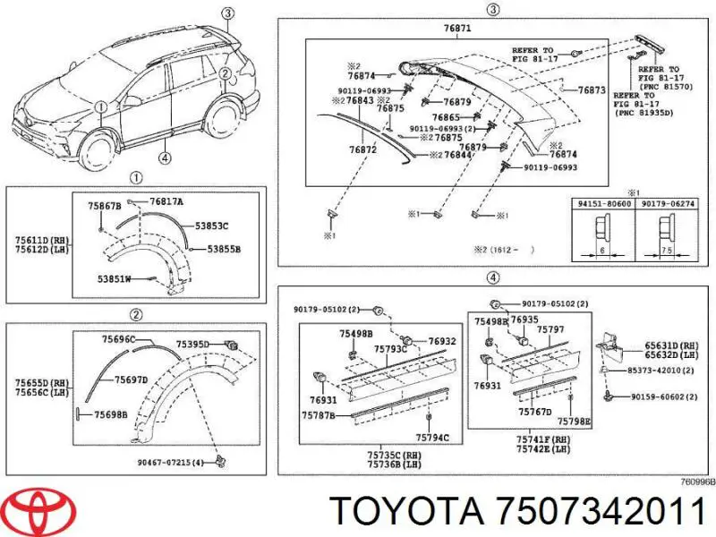 7507342011 Toyota moldura de la puerta delantera derecha