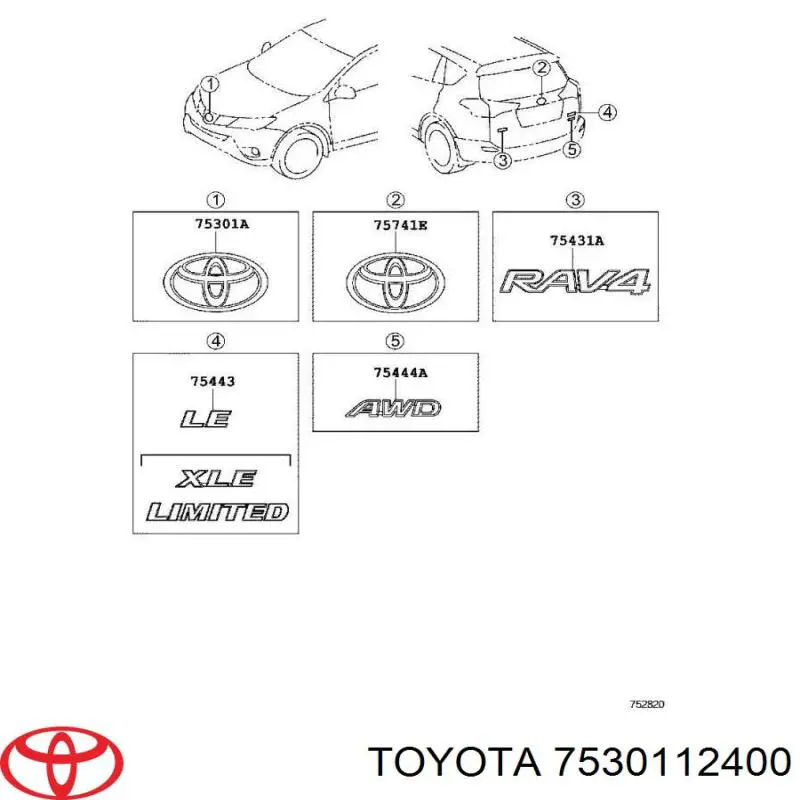 7530112400 Toyota logotipo del radiador i