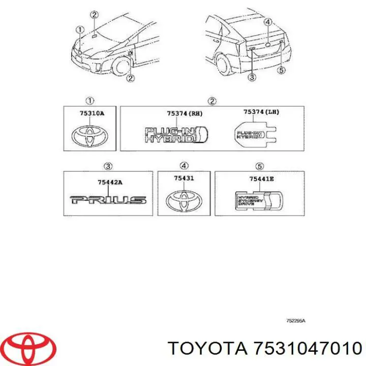 Emblema de capó Toyota 7531047010 precio, desde 39,72 EUR