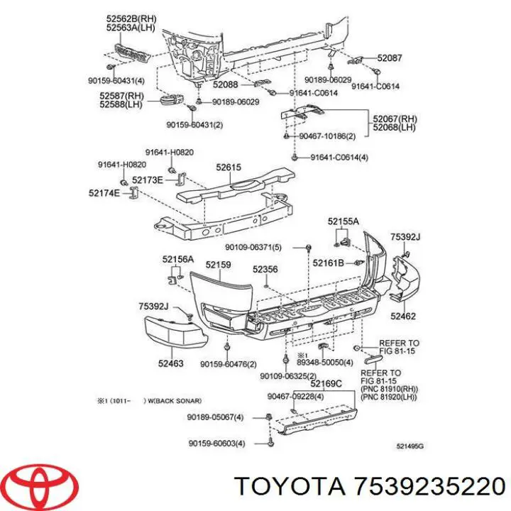 7539235220 Toyota clips de fijación de pasaruedas de aleta delantera