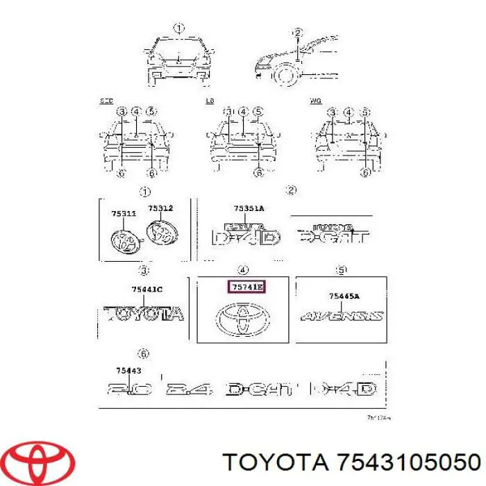 7543105050 Toyota emblema de tapa de maletero